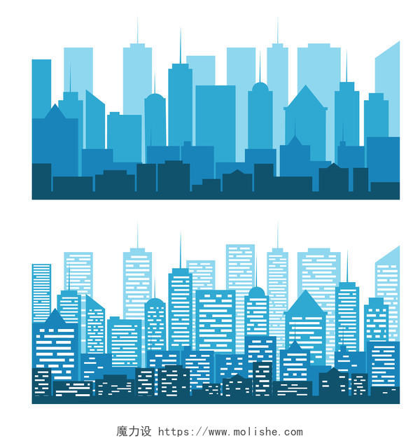 彩色蓝色城市剪影大楼建筑矢量图免抠图